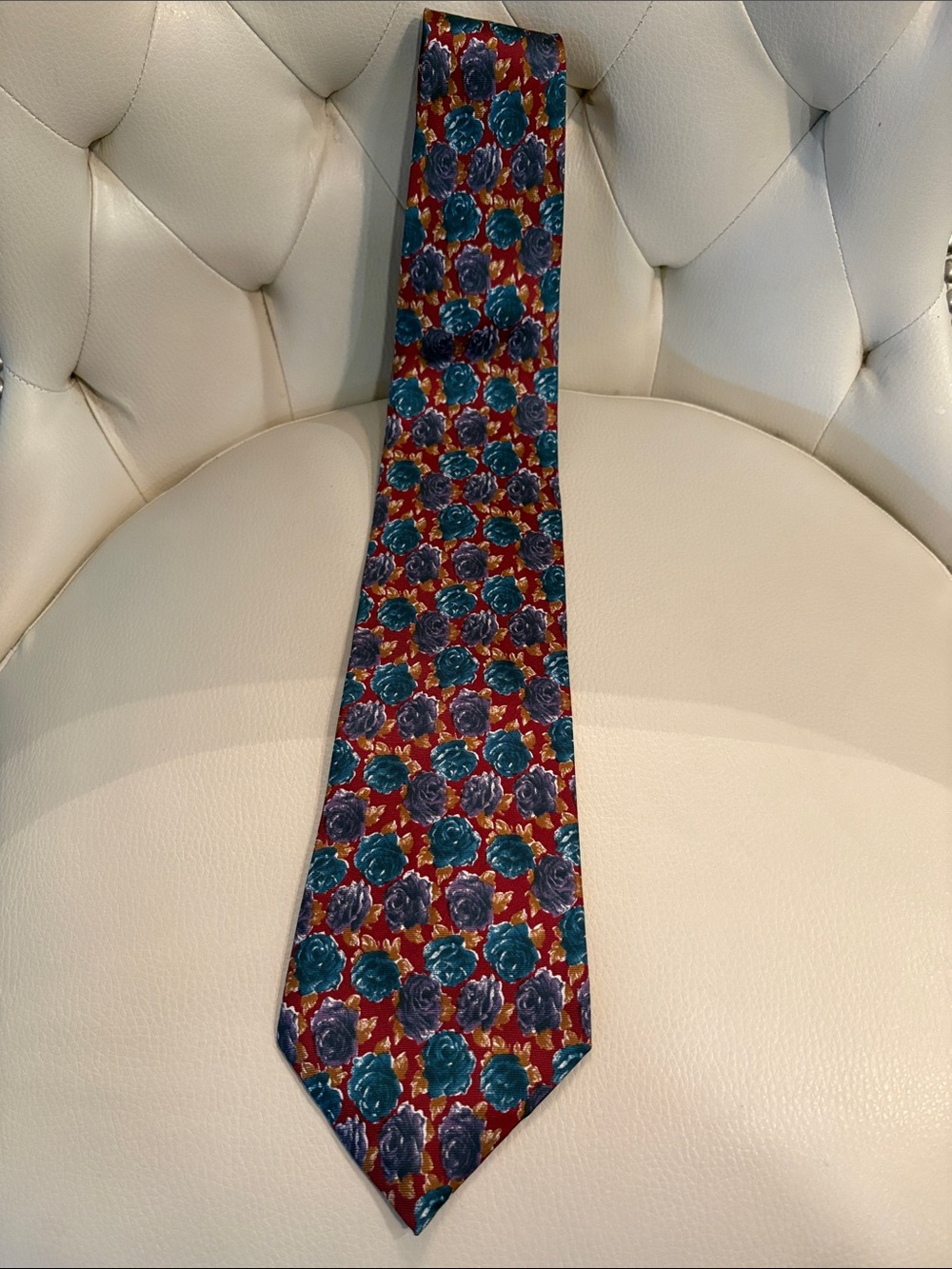 Ralph Marlin Red Floral Tie with Teal and Purple Accents